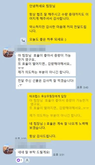 윈에이드에 맡긴 원장님이 보내 온 메시지. 이름과 병원명은 가렸습니다